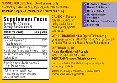 Nature Made Elderberry with Vitamin C and Zinc, Dietary Supplement for Immune Support, 60 Elderberry Gummies, 30 Day Supply...