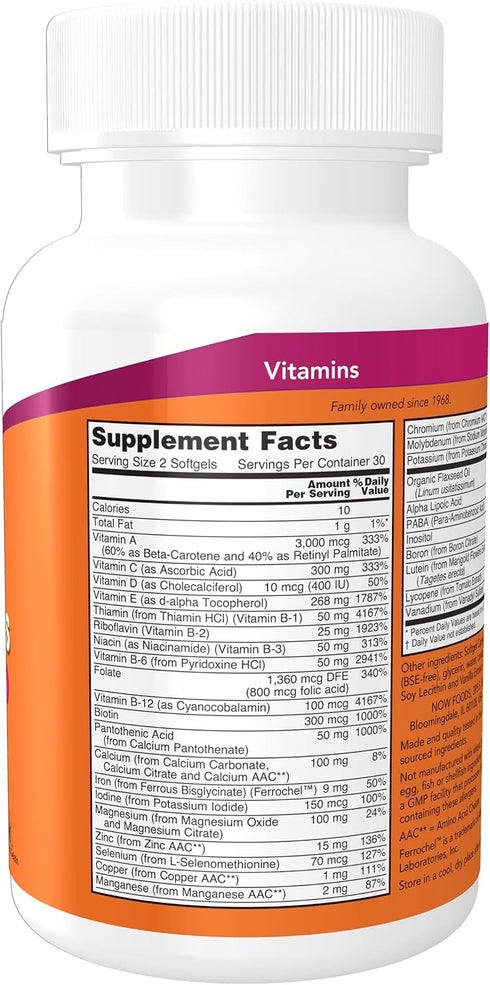 NOW Supplements, Liquid Multi Gels with Lutein and Lycopene, plus Flax Seed Oil, 60 Softgels...