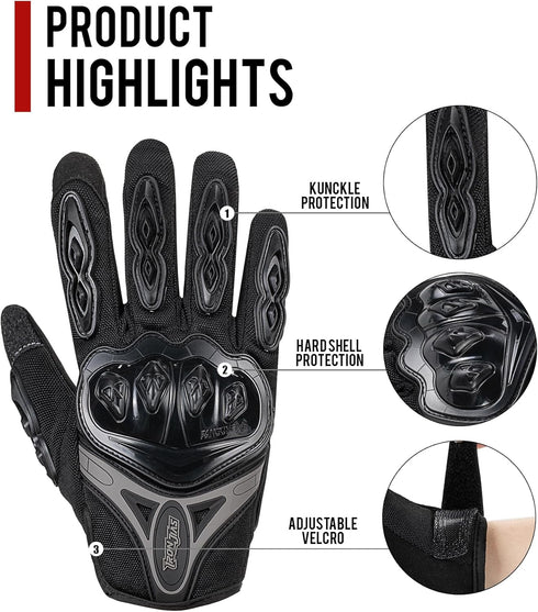 IRON JIA'S Motorcycle Gloves Full Finger Durable for Road Racing Bike Summer Spring Powersports Support Touch Screen Black-XL...