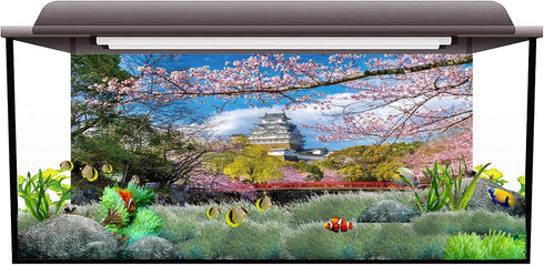 AWERT 24x12 inches Spring Nature Aquarium Background Spring Pink Flowers Cherry Japanese Temple Fish Tank Background Vinyl Background...
