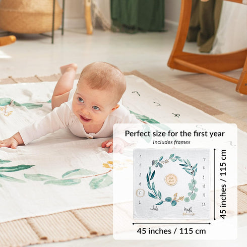 Baby Milestone Blanket | Cotton Muslin Blanket | Monthly Milestone Blanket for Baby Boy or Girl, Unisex | Newborn Baby Shower Present for New Mums...