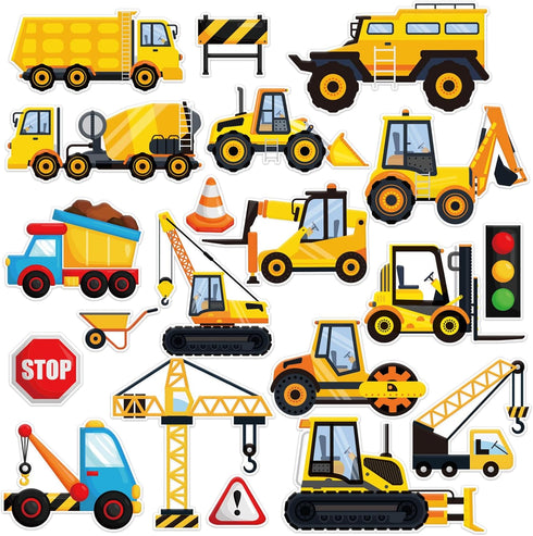 Tevxj Construction Vinyl Gel Clings, 20 Pcs Yellow & Black Transportation Stickers for Kids, Reusable Wall & Window Decor, Airplane, Truck Decals,...