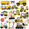 Tevxj Construction Vinyl Gel Clings, 20 Pcs Yellow & Black Transportation Stickers for Kids, Reusable Wall & Window Decor, Airplane, Truck Decals,...