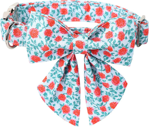 Lionet Paws Design Dogs Collar Cute Flower Sailor Bow Dog Collars for Girl Female Medium Large Dogs with Rose XL...