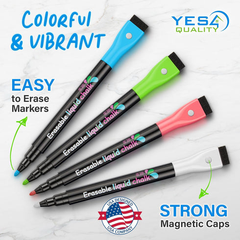 Magnetic Dry Erase Black Menu Board for Fridge (16 x 12"), Weekly Meal Planner Blackboard w/ 4 Neon Chalk Markers & Cloth Eraser, Chalkboard Organ...