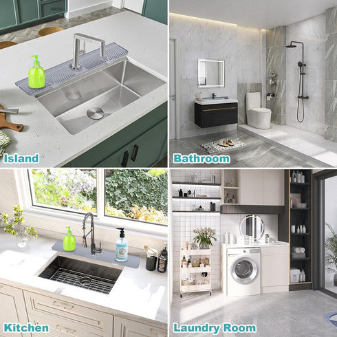 Longer Sink Splash Guard Mat 33 inch, Silicone Faucet Handle Drip Catcher Tray, Longer Silicone Sink Mat for Kitchen Bathroom, Drip Protector Spla...