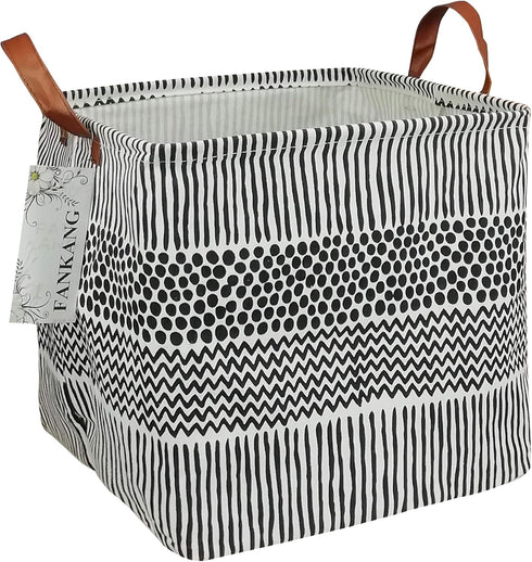 FANKANG Square Nursery Hamper Storage Bins Canvas Laundry Basket Foldable with Waterproof PE Coating Storage Baskets Gift Baskets for Children, Of...