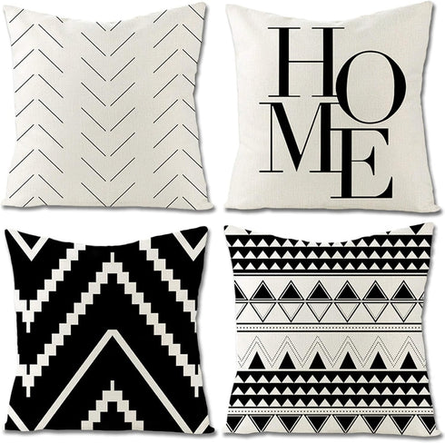 Set of 4 Decorative Throw Pillow Covers 18x18 Inch for Couch, Black and White/Cream Square Accent Pillows Case for Cushions Sofa Bed and Living Ro...