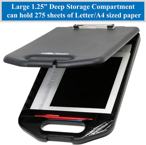 Think2Master Black Plastic Storage Clipboard with Handle and Real Hinges. Storage Area Holds 275 Letter Sized Paper....
