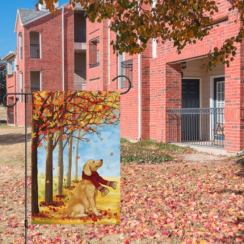 Louise Maelys Fall Welcome Garden Flag 12x18 Double Sided, Small Burlap Autumn Golden Retriever Dog Garden Flag Maple Leaves Fall Thanksgiving Out...
