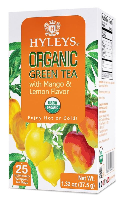 Hyleys Organic Green Tea Mango and Lemon Flavor - 25 Tea Bags...