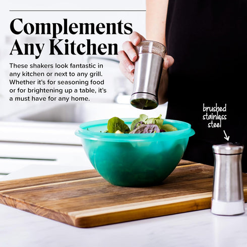 Willow & Everett Salt and Pepper Shaker Set - Stainless Steel & Glass with Adjustable Pour Dial - Ideal for Pre-Ground Spices & Seasoning Blends...