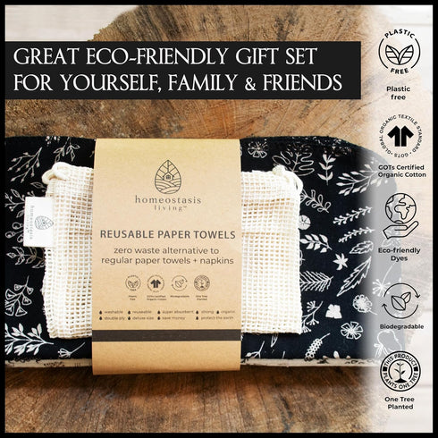 | REusable Paper Towels with Wash Bag | Charcoal Black 12 x Washable Eco Friendly Paperless Paper Towels Napkins Cloth Kitchen Washable Reusable P...