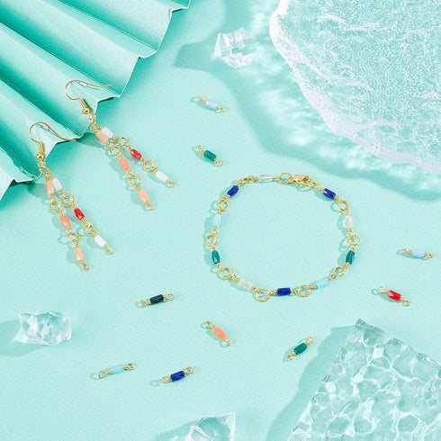 SUPERFINDINGS 12 Colors Glass Connectors 48Pcs Electroplated Crystal Faceted Beads Linking Charms Rhinestone Charm Links with Brass Findings Golde...