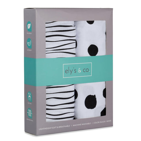 Changing Pad Cover Set | Cradle Sheet 2 Pack 100% Jersey Cotton Black and White Abstract Stripes and Dots by Ely's & Co...