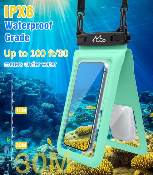 MoKo Double Case Waterproof Phone Pouch, 2Pack Waterproof Phone Case Dry Bag with Adjustable Lanyard Compatible with iPhone 15 14 Pro Max Galaxy S...