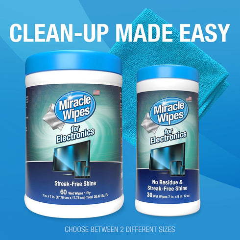 MiracleWipes for Electronics Cleaning - Screen Wipes Designed for TV, Phones, Monitors and More - Includes Microfiber Towel - (60 Count)...