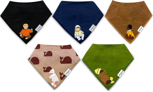 Brown Baby Bandana Bibs For Boys 5-Pack 100% Organic Cotton Drooling Teething Newborn 0-6 months Infant 6-18 months Toddler 18-36 months...