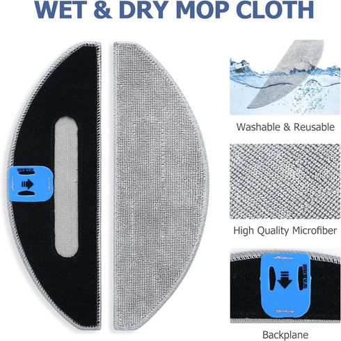 6 Pack Replacement Mop Pads for irobot Roomba Combo i5 & j5 Series i5+ j5+ Robot Vacuum Cleaner Mop Pads Combo Microfiber Cleaning Pads, Replaceme...