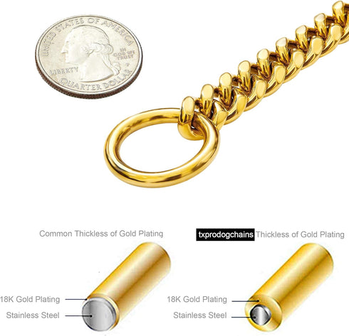 18K Gold Chain Dog Collar 10MM Cuban Link Chain Stainless Steel Metal Links Walking Training Collar for Small Medium Large Dogs 10in to 30in...