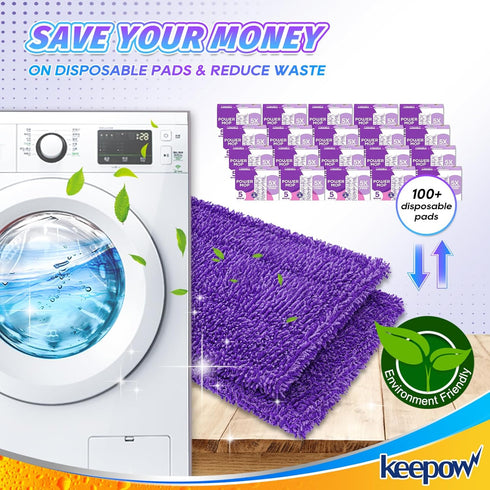 KEEPOW Reusable Power Mop Refill Pads for Swiffer Power Mop, Powermop Mopping Pad Refills for Wood Floor Cleaning, Machine Washable Microfiber Mop...