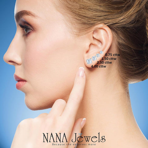 NANA Jewels Asscher Cut 14K Solid Gold Posts & Sterling Silver Simulated Diamond Stud Earrings 0.75 to 4.00ctw CZ...