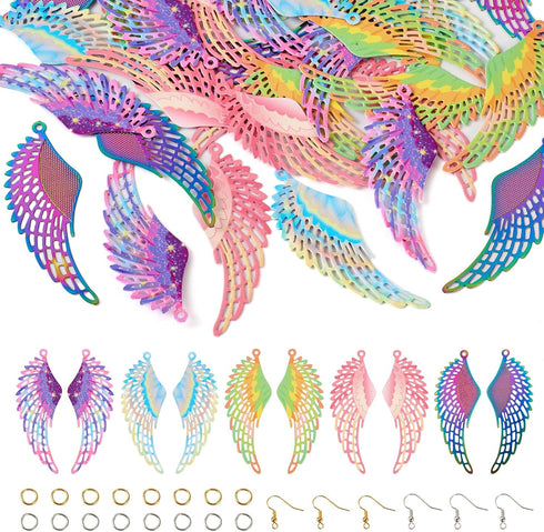 Craftdady 30Pcs Filigree Butterfly Wing Earring Charms Stainless Steel Fairy Wing Charms with Earring Hooks & Open Jump Rings for Women Crafts DIY...