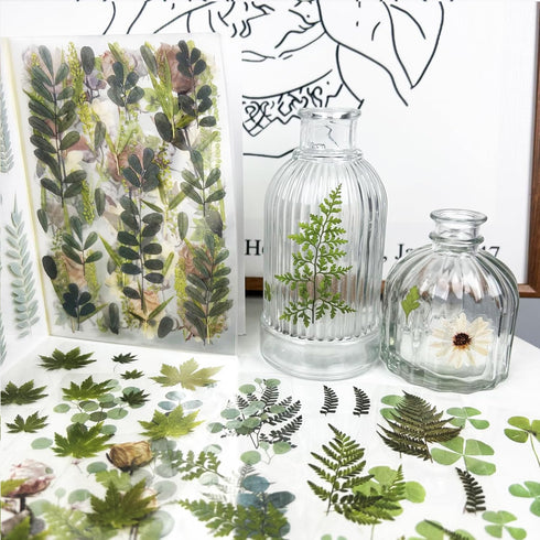 400PCS Plants Floral Scrapbook Stickers Kit Vintage Fern Flowers Green Transparent Waterproof Stickers Book for Scrapbooking Supplies Aesthetic Ju...