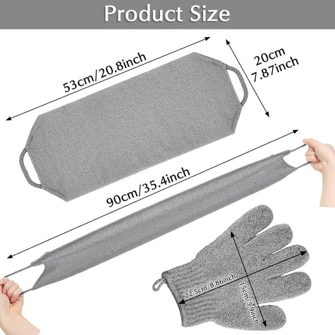 Anezus Exfoliating Back Scrubber Bath Gloves Set, Exfoliating Shower Towel with Shower Gloves for Body Scrub, Back Cleaner Wash Gloves to Remove D...