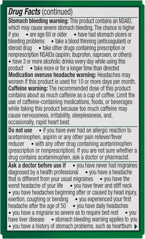 Excedrin Migraine Relief Caplets for Migraine Symptoms, Acetaminophen 250mg, Aspirin 250mg, Caffeine 65mg, Pain Reliever, 24 Count...