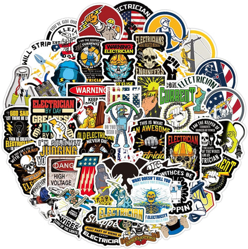 Electrician Stickers for Hard Hats,50pcs Electrician Hard Hat Stickers Funny Cool Trendy Electrician Waterproof Vinyl Decals for Helmet Toolbox Wa...