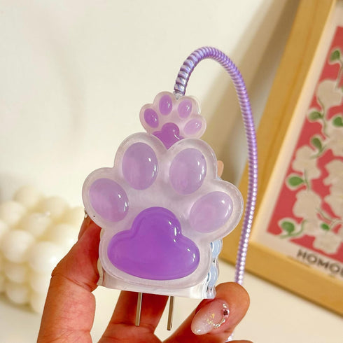 Cable Protector for iPhone Charger with Cute Cat Paw Design,Kawaii Cat Claw Soft Charging Cord Protector Data Cable Saver for Women Girls Compatib...
