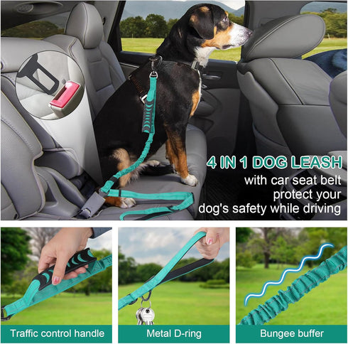 Tactical Dog Leash Heavy Duty, 4-6FT Shock Absorbing Bungee Dog Leash, Reflective Military Strong No Pull Dog Leash with 2 Padded Handle and Car S...