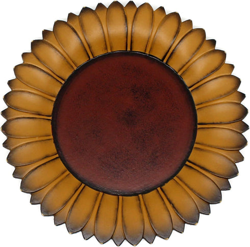 CVHOMEDECO. Sunflower Shape Plate Primitives Rustic Display Wooden Plate Home and Office Décor Art, 11 Inch (Mustard Plate Only)...