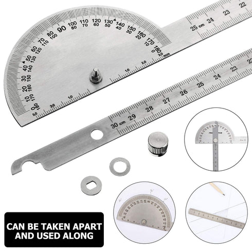 Outus Angle Protractor Angle Finder Ruler Two Arm Stainless Steel Protractor Woodworking Ruler Angle Measure Tool with 0-180 Degrees (30 cm/ 11.8 ...