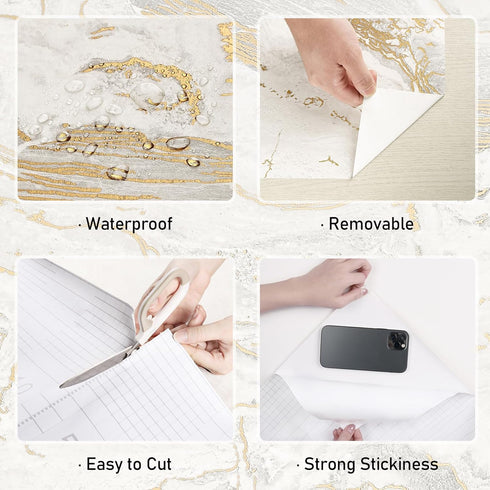 Matte Beige/Gold Marble Contact Paper for Countertops Vinyl Waterproof Peel and Stick Wallpaper for Cabinet Backsplashes Self Adhesive Countertop ...