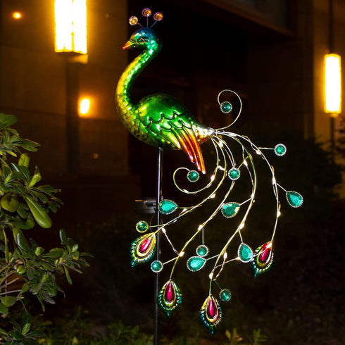 Glintoper Solar Garden Lights, 39 Inch Height Outdoor Metal Peacock Decorative Garden Stakes, Mothers Day Ideal Gifts, Waterproof Path Lights Lawn...