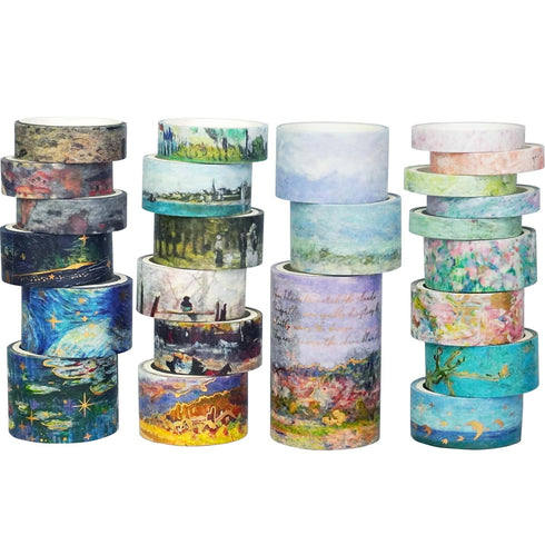YUBX Landscape Washi Tape Set in Oil Painting Style 24 Rolls Scenery Drawing Masking Graphic Decorative Tapes for Arts, DIY Crafts, Journals, Plan...