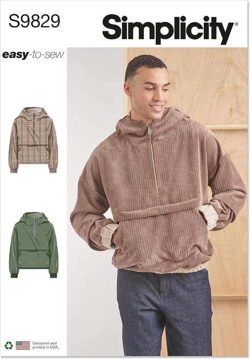 Simplicity Easy Men's Half Zip Hoodie Sewing Pattern Kit, Design Code S9829, Sizes S-M-L-XL-XXL, Multicolor...