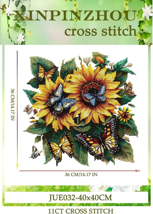 Xinpinzhou Sunflower 11ct Cross Stitch Kits, 11 CT Funny Pre Printed Counted Stamped Cross Stitch Embroidery Needlepoint Needlework Patterns Kits ...