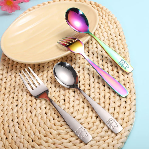 Pimoys 12 Pieces Toddler Utensils Kids Rainbow Silverware Set, Stainless Steel Childrens Safe Forks and Spoons, Metal Kids Cutlery Set, Dishwasher...