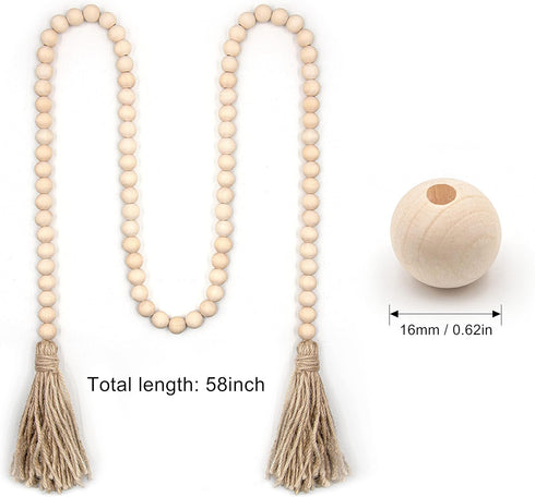 LSKYTOP 58 Inches Wood Bead Garland,Wooden Beads with Tassel,Farmhouse Beads Rustic Prayer Beads Boho Beads for Farmhouse Tiered Tray Coffee Table...