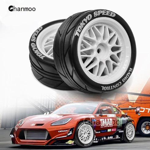 1/10 RC On Road Tires and Plastic Rally Wheels 12mm Hex Drift Tyres for 1:10 Scale Racing Touring Street Car Tamiya TT01 TT02 XV01 TA06 A959 14400...