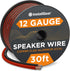 InstallGear 12 Gauge AWG 30ft Speaker Wire True Spec and Soft Touch Cable - Speaker Wire 12 Gauge - Red/Black (Great Use for Car Speakers Stereos,...