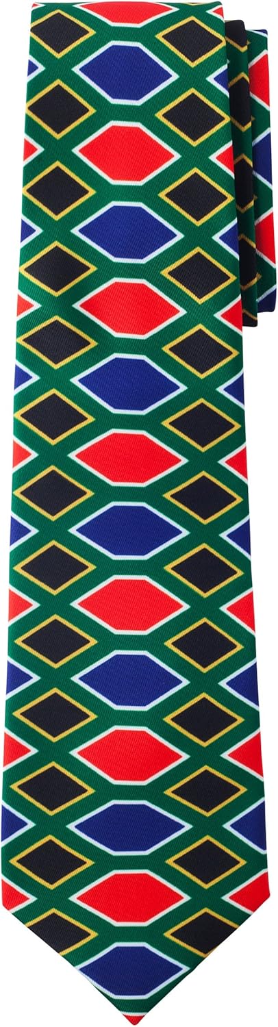 Jacob Alexander South Africa Country Flag Colors Men's Necktie - Hexagon Diamond Pattern Design...