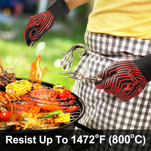 BBQ Gloves, BBQ Accessories 1472? Extreme Heat Resistant, Grilling Gloves Silicone Non-Slip Oven Mitts, Kitchen Gloves for BBQ, Grilling, Cooking,...