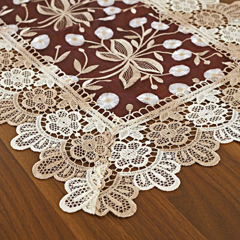 Lace Floral Embroidery Table Runner, Polyester Rectangle Transparent Dresser Scarf for Home Dining Room Tabletop Decoration, 16 x 78 Inches, Red...