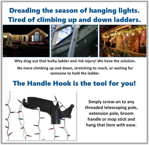 JSP Manufacturing Multi-Purpose Plastic Utility Hook Screw On Pole Attachment (Pole NOT Included) - Hang Christmas Lights, Bird feeders, Sting Lig...