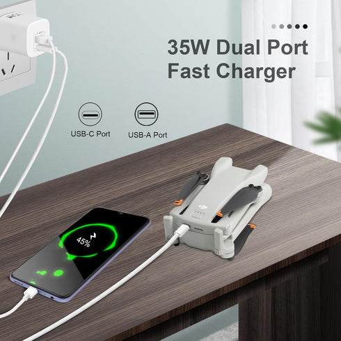 35W Dual Ports USB-C Charger with 6.6ft Charging Cable for DJI Mini 4 Pro,Mini 3/2/2 SE,Mavic Mini Drone,Aavta,Action 3/4,RC/RC 2 Remote Controlle...