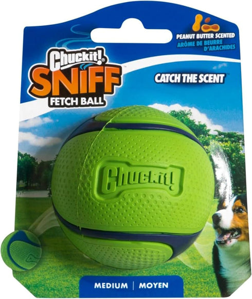 Chuckit! Sniff Ball Dog Toy, Durable High Bounce Peanut Butter Scented Rubber Dog Ball Fetch Toy, Medium, 1 Pack...